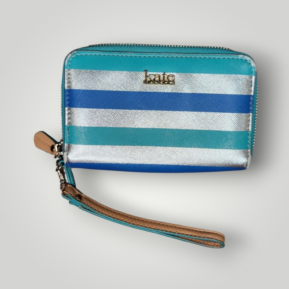 Kate Landry Silver and Blue Striped Wallet